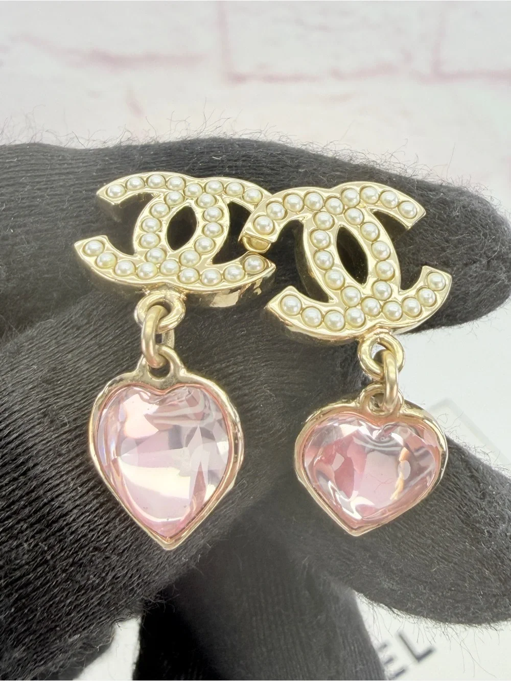 CHANEL CC Earrings Metal Gold Pink White